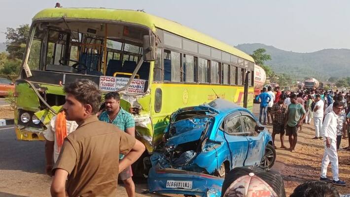 Four died as car Collided with a bus in Karnataka Four died as car Collided with a bus in Karnataka