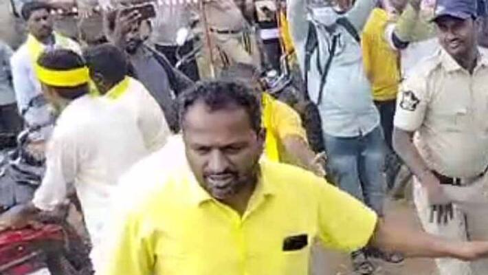 Tension Prevails after Police obstructed TDP Workers at Gaddar In Kuppam Assembly Segment Tension Prevails after Police obstructed TDP Workers at Gaddar In Kuppam Assembly Segment