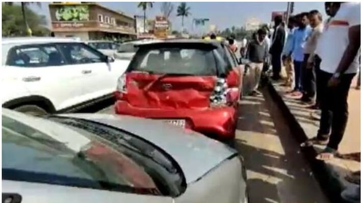 serial road accident at bengaluru airport road, 9 vehicles being damaged serial road accident at bengaluru airport road, 9 vehicles being damaged