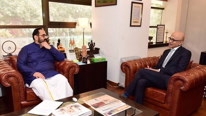 Union minister rajeev chandrasekhar met dear friend Microsoft CEO Satya Nadella in Delhi ckm Union minister rajeev chandrasekhar met dear friend Microsoft CEO Satya Nadella in Delhi ckm