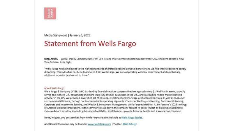 Wells Fargo sacks employee accused of urinating on female co-passenger on Air India flight