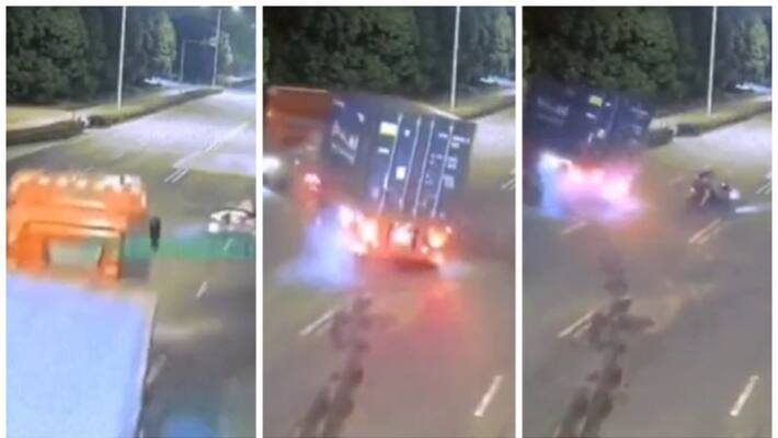 bike rider narrow escape from colliding with speeding truck in viral video bike rider narrow escape from colliding with speeding truck in viral video