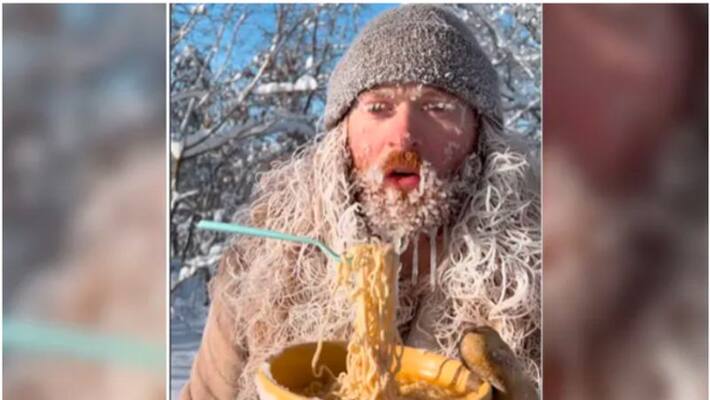 Man Tries To Eat Noodles In Extreme Cold Man Tries To Eat Noodles In Extreme Cold