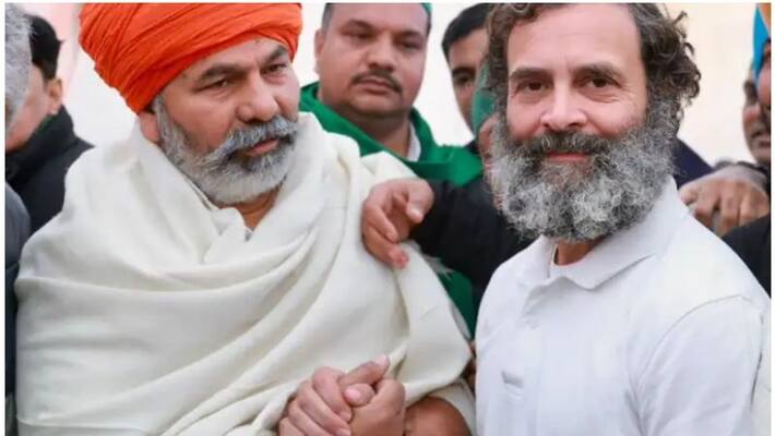 Farmer leader Rakesh Tikait met Rahul Gandhi in Bharat Jodo Yatra Farmer leader Rakesh Tikait met Rahul Gandhi in Bharat Jodo Yatra