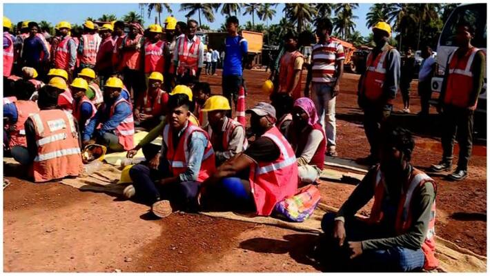 megha constructions national highway workers protesting for their pending three month salary megha constructions national highway workers protesting for their pending three month salary