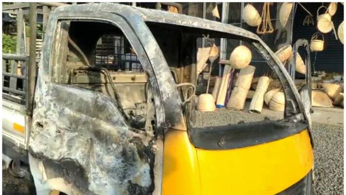 a vehicle got fire in front of a petrol pump in palakkad a vehicle got fire in front of a petrol pump in palakkad