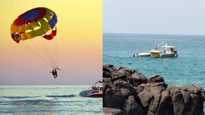 man fall in to sea while parasailing in kovalam beach man fall in to sea while parasailing in kovalam beach