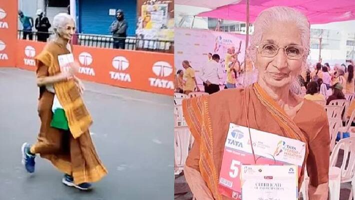 80 year woman in saree participating in Marathon 80 year woman in saree participating in Marathon