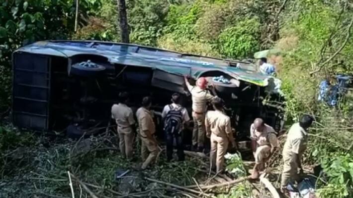 Tourist bus fell into valley in idukki Tourist bus fell into valley in idukki