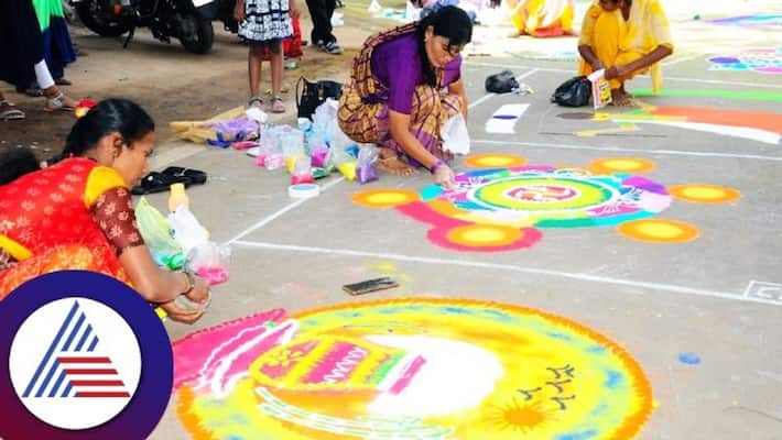 Countdown start for Ballari Utsav Rangoli painting on main street gow Countdown start for Ballari Utsav Rangoli painting on main street gow