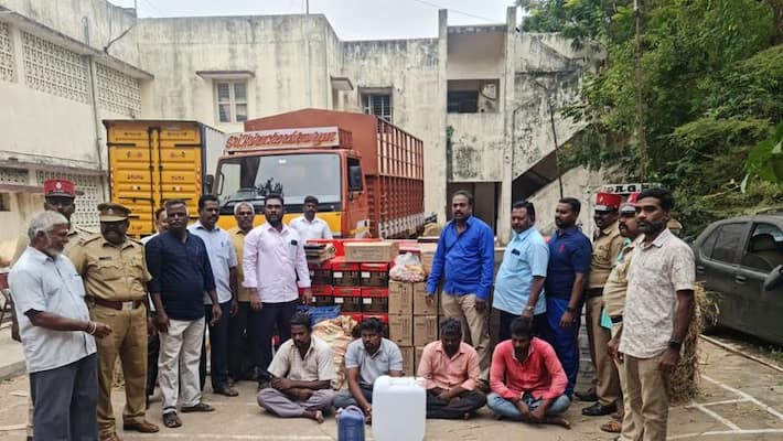 rs 25 lakh worth alcohol and truck seized in puducherry rs 25 lakh worth alcohol and truck seized in puducherry
