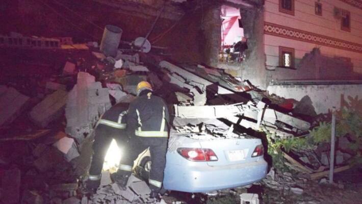 One injured after a wall collapsed and fell on a parked car in jeddah Saudi Arabia One injured after a wall collapsed and fell on a parked car in jeddah Saudi Arabia