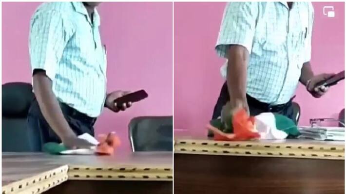 panchayat official wipes the table using the national flag details of viral video panchayat official wipes the table using the national flag details of viral video