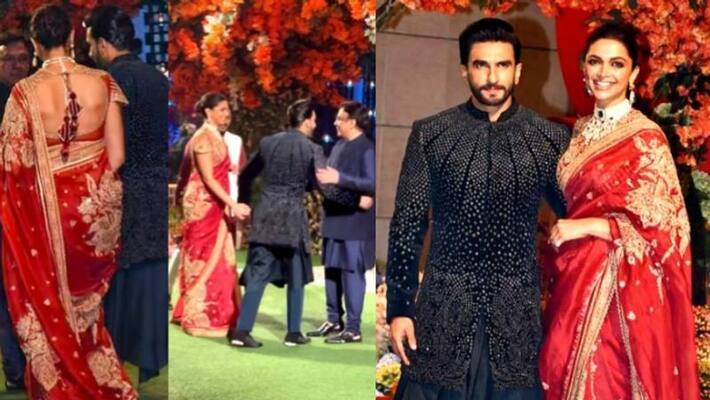 Deepika Padukone Wears Sindoori Red Saree At Ambani Engagement Party Deepika Padukone Wears Sindoori Red Saree At Ambani Engagement Party