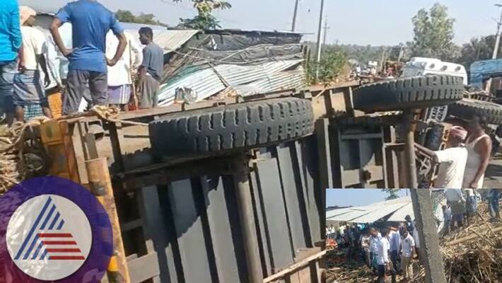 Sugarcane laden tractor overturned on shed Woman dead four injured sat Sugarcane laden tractor overturned on shed Woman dead four injured sat