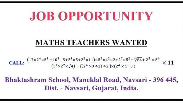 maths teacher recruitment ad going viral as it doesnot contain mobile number instead an equation maths teacher recruitment ad going viral as it doesnot contain mobile number instead an equation