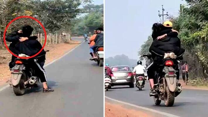 Couple caught making out on stolen bike in Chhattisgarh Bhilai viral on video Couple caught making out on stolen bike in Chhattisgarh Bhilai viral on video