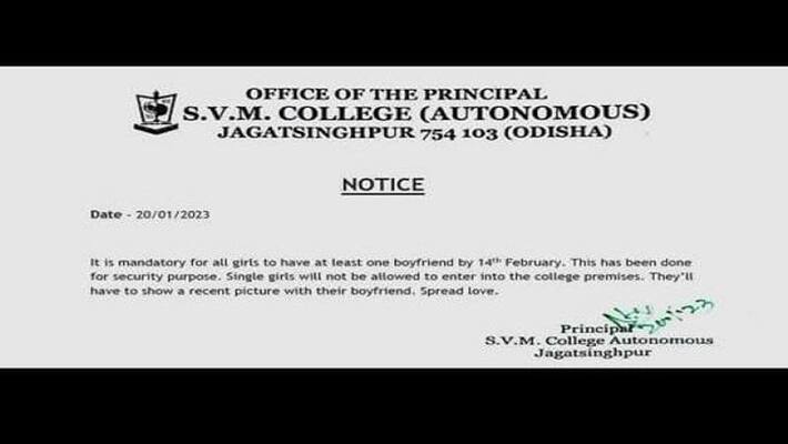 Odisha college notice says girls must have boyfriends to enter on Valentines Day, principal says Fake - bsb Odisha college notice says girls must have boyfriends to enter on Valentines Day, principal says Fake - bsb