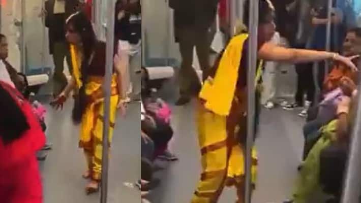 woman dressed as nagavalli and scared passengers in Metro at Noida watch video which goes viral in social Media akb woman dressed as nagavalli and scared passengers in Metro at Noida watch video which goes viral in social Media akb
