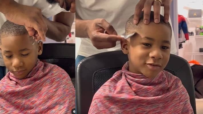 US man doing haircut to his son by using kitchen spoon, watch viral video akb US man doing haircut to his son by using kitchen spoon, watch viral video akb
