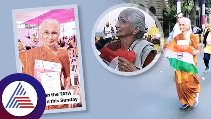 Old Woman Runs Mumbai Marathon In Saree Old Woman Runs Mumbai Marathon In Saree