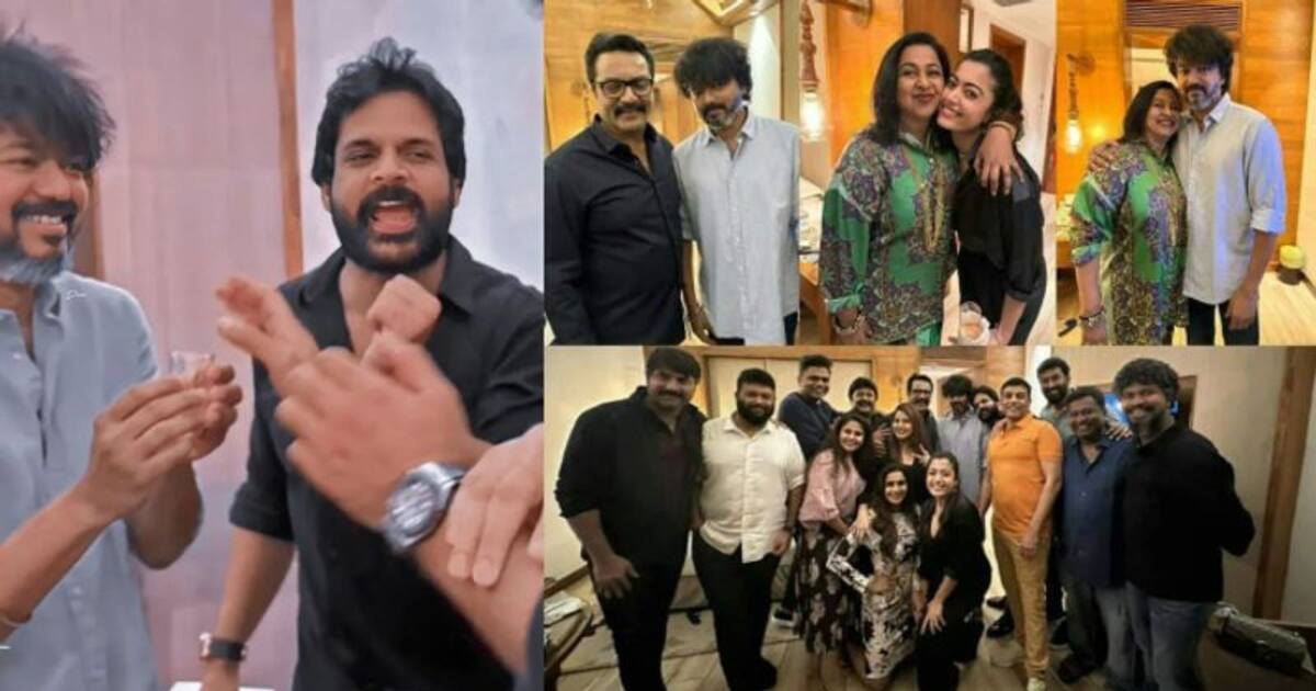 வாரிசு படத்தின் சக்சஸ் பார்ட்டிக்கு ‘தளபதி 67’ கேங்ஸ்டர் லுக்கில் வந்த விஜய் - வைரலாகும் போட்டோஸ்