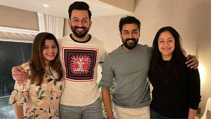 surya jyothika meet prithviraj and supriya menon surya jyothika meet prithviraj and supriya menon