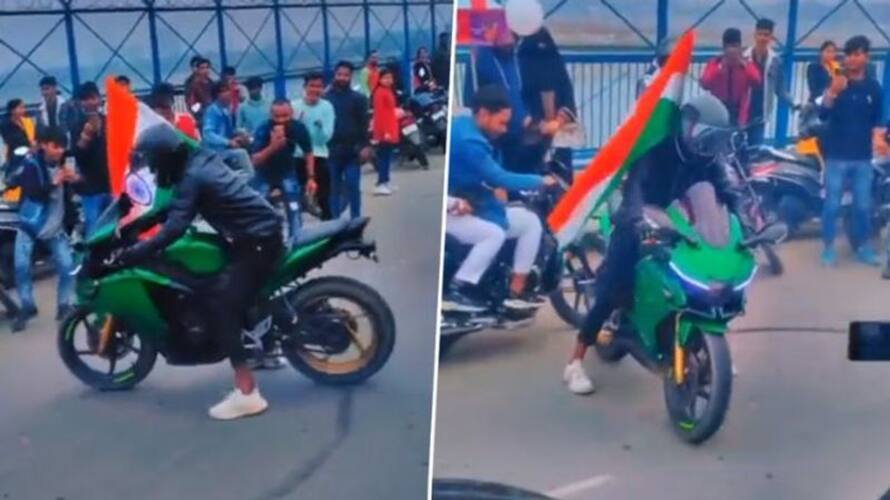 Man performs a dangerous stunt on bike in Kanpur video viral Man performs a dangerous stunt on bike in Kanpur video viral