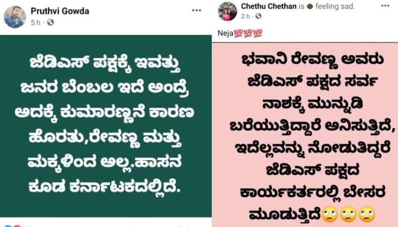Hassan JDS ticket battle Bhavani Revanna and Kumaraswami Poster War on social media sat