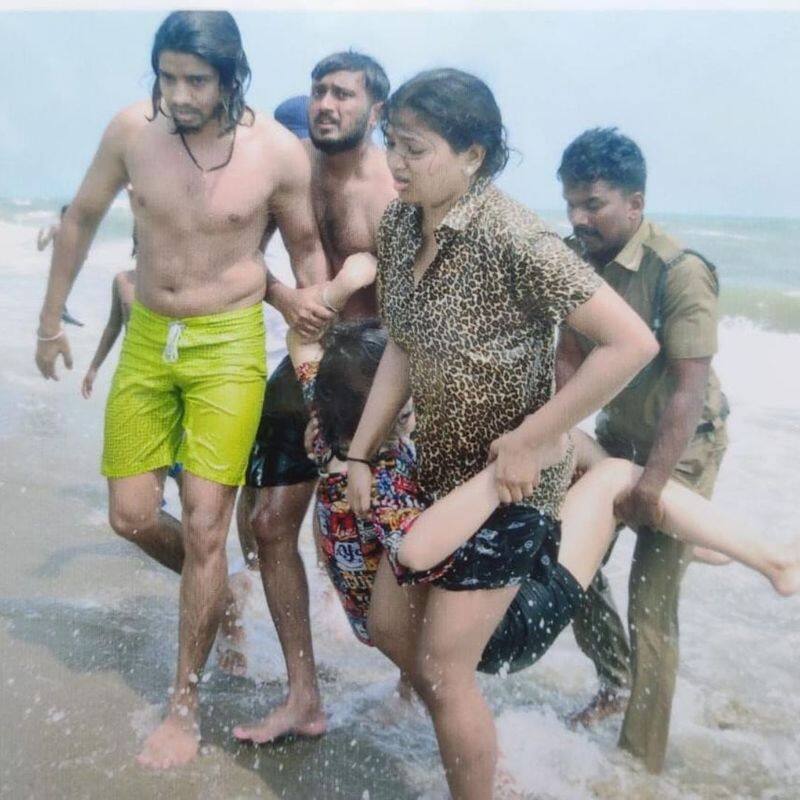 The Home Guard police saved the young girl and youth who were stranded in the sea at Puducherry