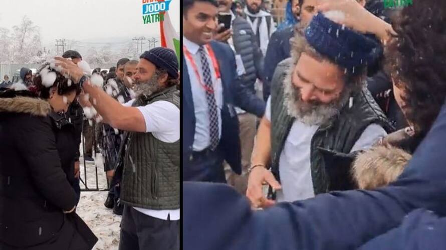 Jammu Kashmir congress Leader Rahul Gandhi, Sister Priyanka Gandhi Playing with Snow akb Jammu Kashmir congress Leader Rahul Gandhi, Sister Priyanka Gandhi Playing with Snow akb