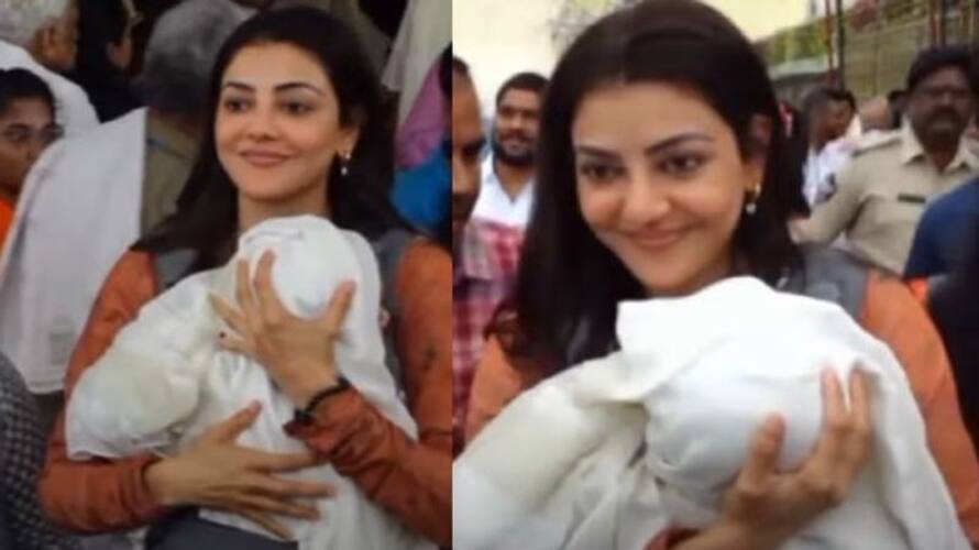 Kajal Aggarwal Visits Tirumala temple with her son Kajal Aggarwal Visits Tirumala temple with her son