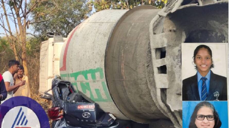 A terrible road accident in Bengaluru.. Concrete mixer lorry collided with a car.. Mother and daughter died.. A terrible road accident in Bengaluru.. Concrete mixer lorry collided with a car.. Mother and daughter died..