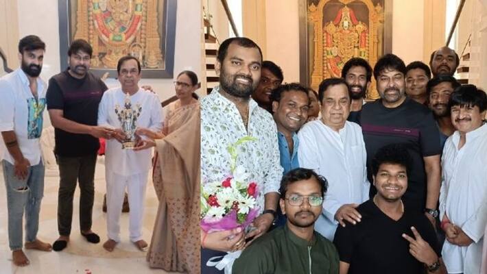 chiranjeevi birthday wishes to comedian brahmanandam with surprise gift chiranjeevi birthday wishes to comedian brahmanandam with surprise gift