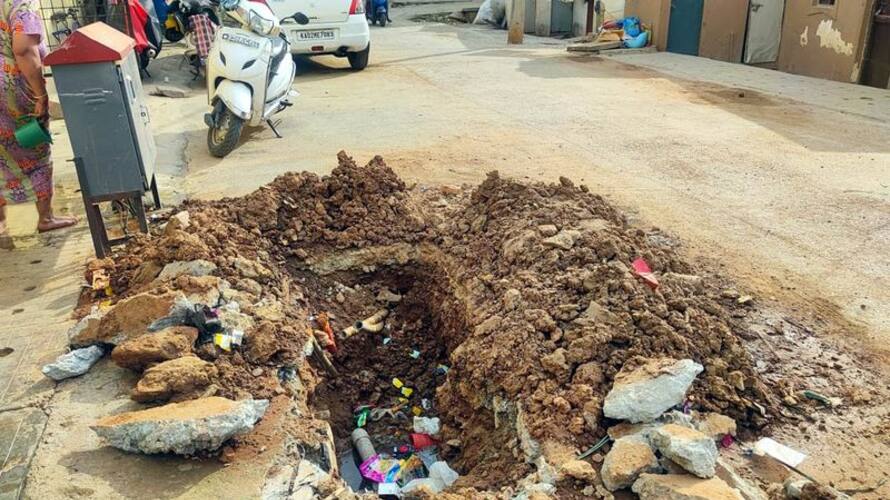 A telecom company has dug a new road in Ullal Ward At Bengaluru gvd A telecom company has dug a new road in Ullal Ward At Bengaluru gvd