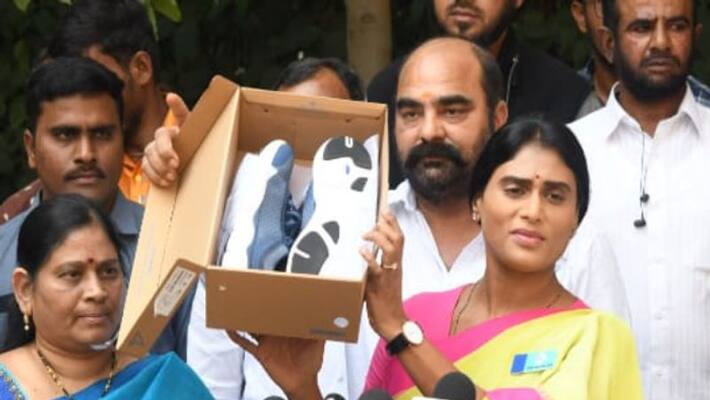YS Sharmila says will gift shoe box to KCR and dares him to join her padayatra in Telangana YS Sharmila says will gift shoe box to KCR and dares him to join her padayatra in Telangana