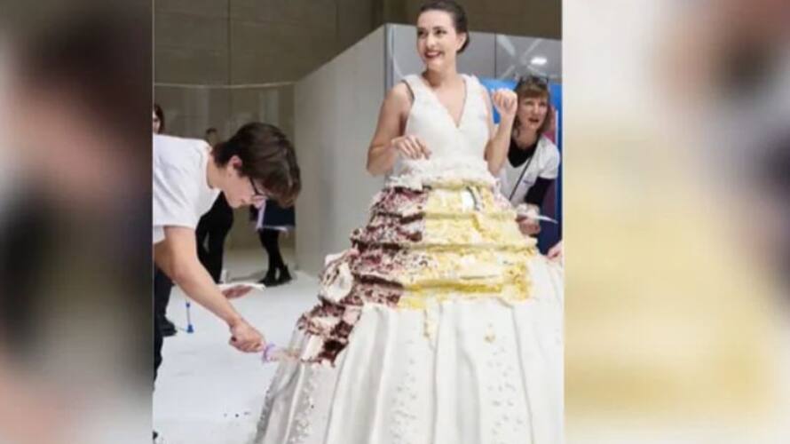 Baker Makes Worlds Largest Wearable Cake Dress azn Baker Makes Worlds Largest Wearable Cake Dress azn