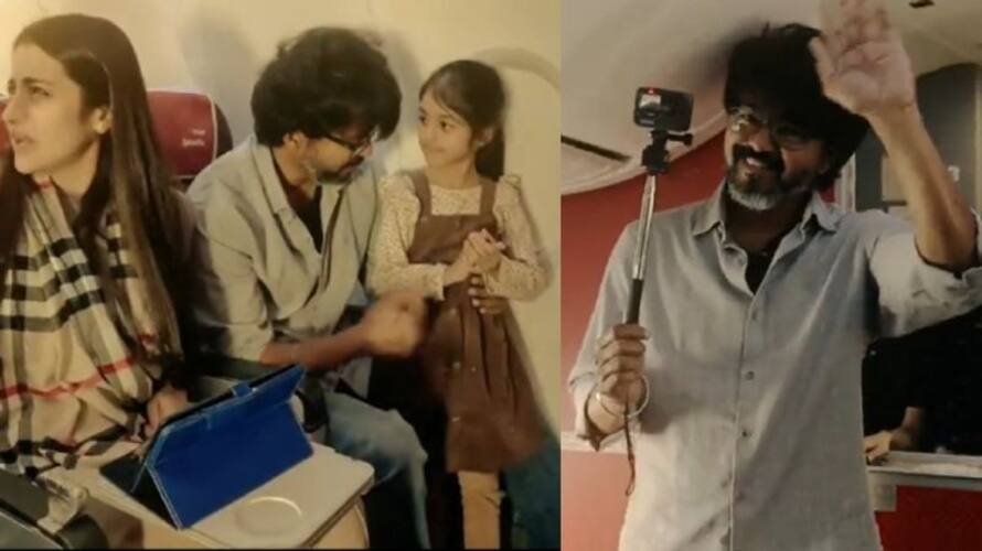 vijay capture special flight moment with Thalapathy 67 team while travel to kashmir video viral vijay capture special flight moment with Thalapathy 67 team while travel to kashmir video viral