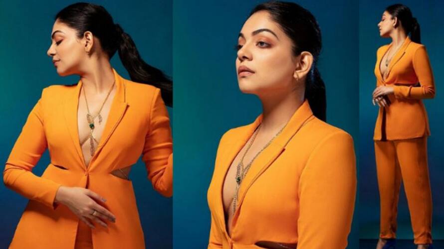 Ahaana krishna in orange outfit azn Ahaana krishna in orange outfit azn