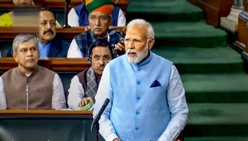 During Kharge's address in the Rajya Sabha, PM Modi started to laugh.