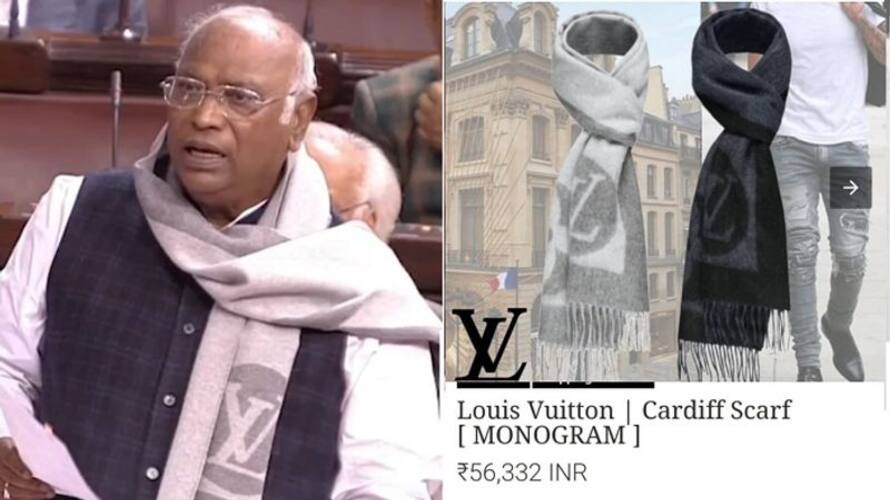 BJP question Congress Mallikarjun kharge wearing expensive Louis Vuitton scarf during parliament session ckm BJP question Congress Mallikarjun kharge wearing expensive Louis Vuitton scarf during parliament session ckm