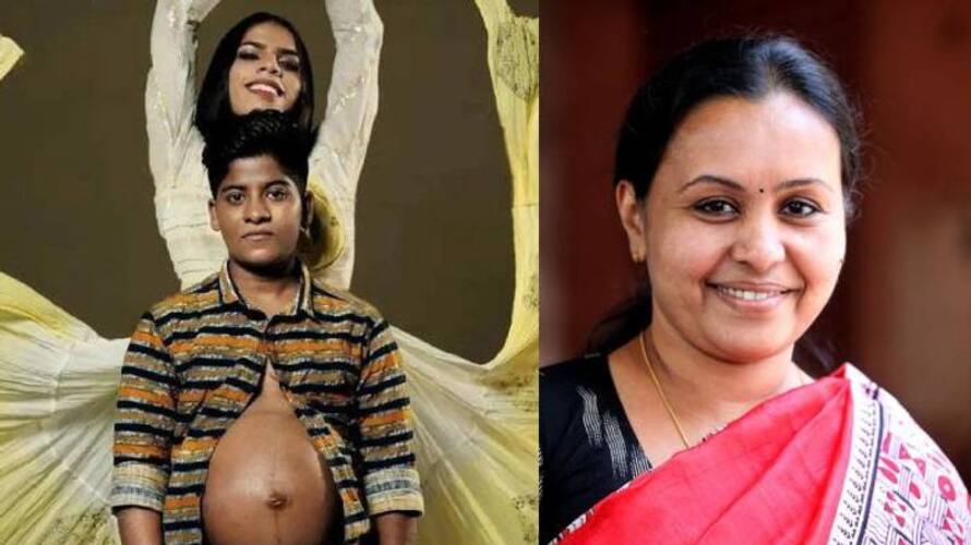 Minister Veena George congratulates the transgender partners who delivered baby jrj Minister Veena George congratulates the transgender partners who delivered baby jrj