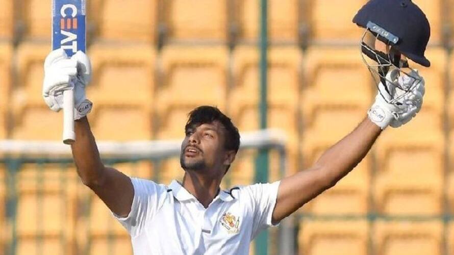 mayank agarwal scores double century for karnataka in ranji trophy semi final match against saurashtra mayank agarwal scores double century for karnataka in ranji trophy semi final match against saurashtra