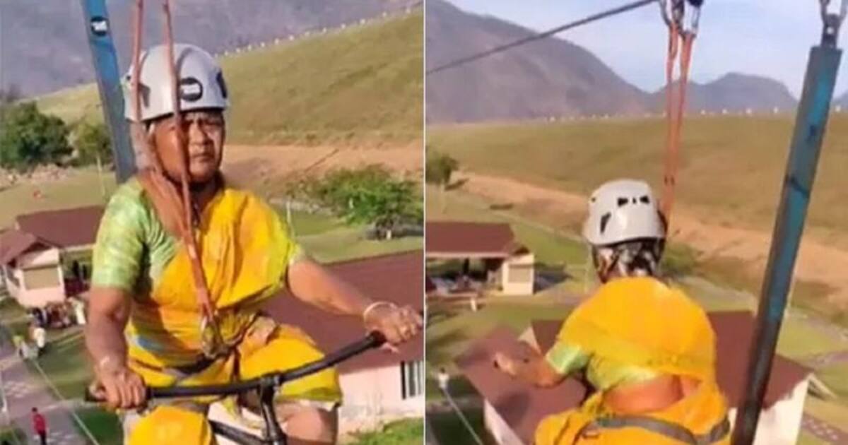 Viral Video: அந்தரத்தில் தொங்கும் கம்பியில் சைக்கிள் ஓட்டி கலக்கும் பாட்டி! லைக்ஸ் அள்ளும் வைரல் வீடியோ!