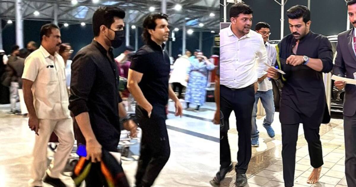 ஐயப்பனுக்கு மாலையை போட்டு... ஆஸ்கர் விருது விழாவுக்காக அமெரிக்காவுக்கு கிளம்பிய ராம்சரண் - வைரலாகும் போட்டோஸ்