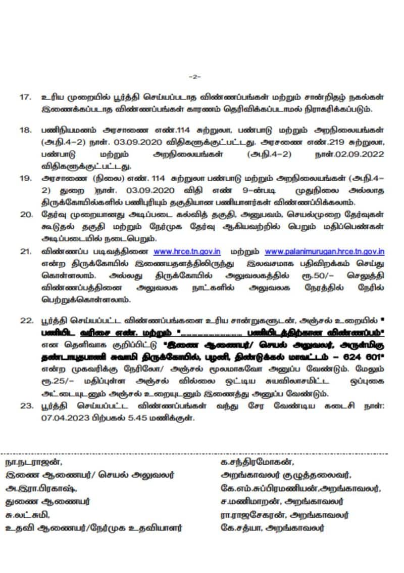 Palani Dhandayuthapani Swamy Temple Recruitment 2023 281 Vacancies apply online palanimurugan.hrce.tn.gov.in