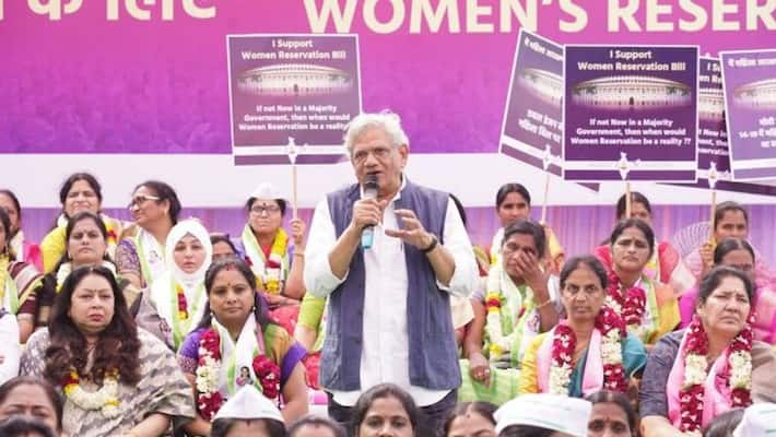   Sitaram Yechury launches BRS MLC Kavitha Protest in New Delhi For Women Reservation Bill