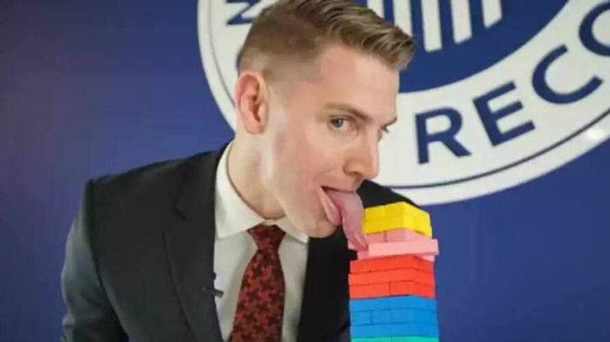 Nick Stoeberl, Man with world's longest tongue plays Jenga to break Guinness World Record - Watch Video Nick Stoeberl, Man with world's longest tongue plays Jenga to break Guinness World Record - Watch Video