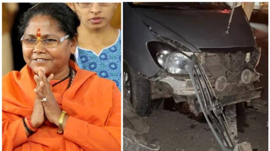 Drunk driver rams truck into Union minister Niranjan Jyoti's car in Karnataka Drunk driver rams truck into Union minister Niranjan Jyoti's car in Karnataka