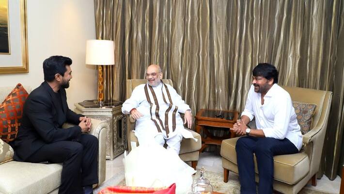 mega star chiranjeevi and ram charan meet union home minister amit shah mega star chiranjeevi and ram charan meet union home minister amit shah